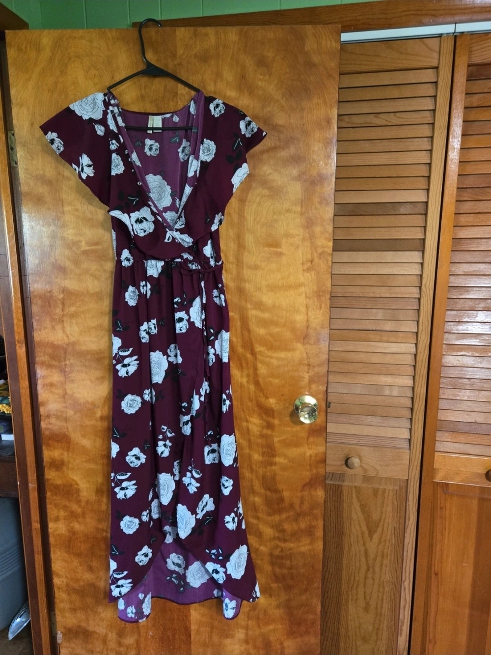 Japna Burgundy Floral Wrap Maxi Dress with White Roses
